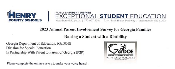  2023 Annual Parent Involvement Survey for Georgia Families Raising a Student with a Disability